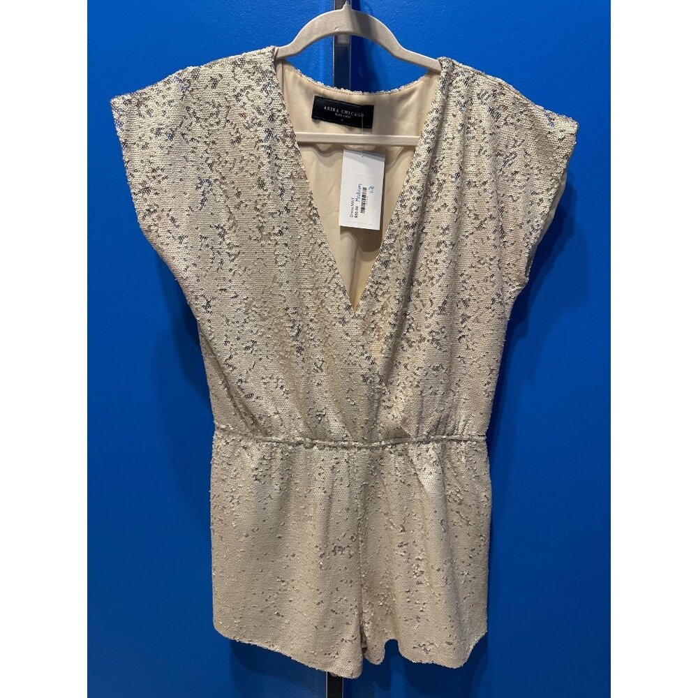 Akira Chicago Black Label Sequin Embellished Romper Playful Shimmer Party Outfit
